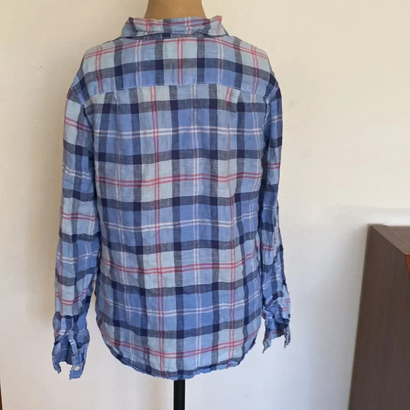 CP Shades blue sz S checkered plaid 100% linen long sleeve great pre owned cond - Picture 4 of 6